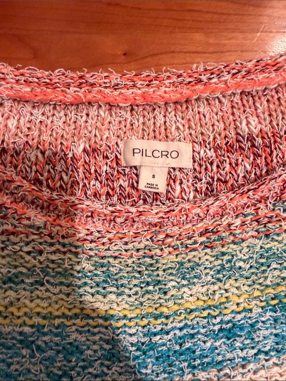 Anthropologie Pilcro Pastel Rainbow Striped Beach Sweater Tee Boxy Small Boho - Picture 5 of 10